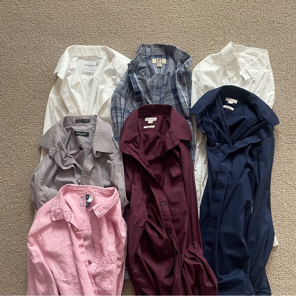 Bundle of seven (7) men’s M long-sleeve, collared, button-down work shirts